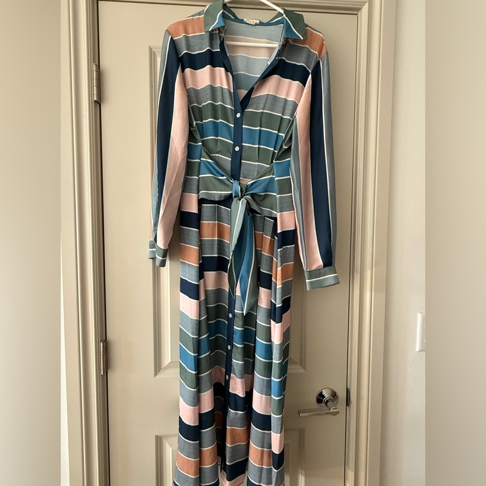 Shoshanna Multicolor Striped Long Sleeve Dress